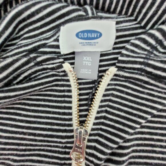 Old Navy Zip Hoodie Women's XXL Black White Striped Lightweight Long Sleeve - Picture 3 of 9